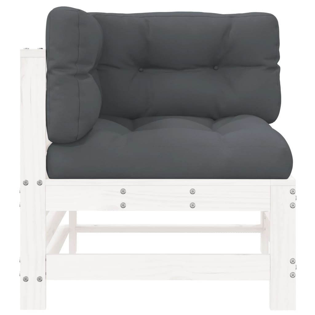 Kutna sofa od masivne borovine s jastucima bijela