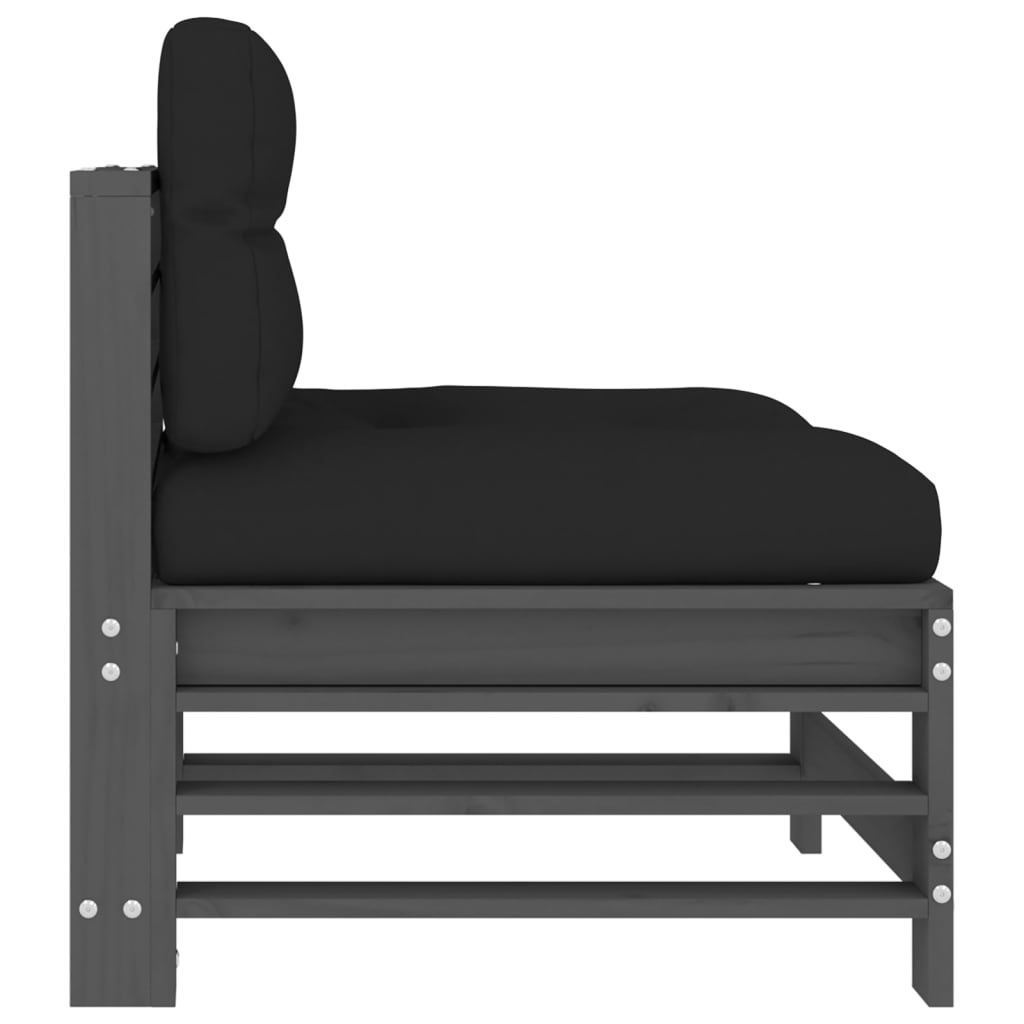 Srednja sofa od masivne borovine s jastucima siva