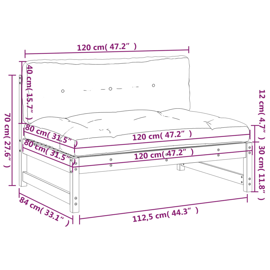 Srednja sofa crni 120x80 cm od masivne borovine