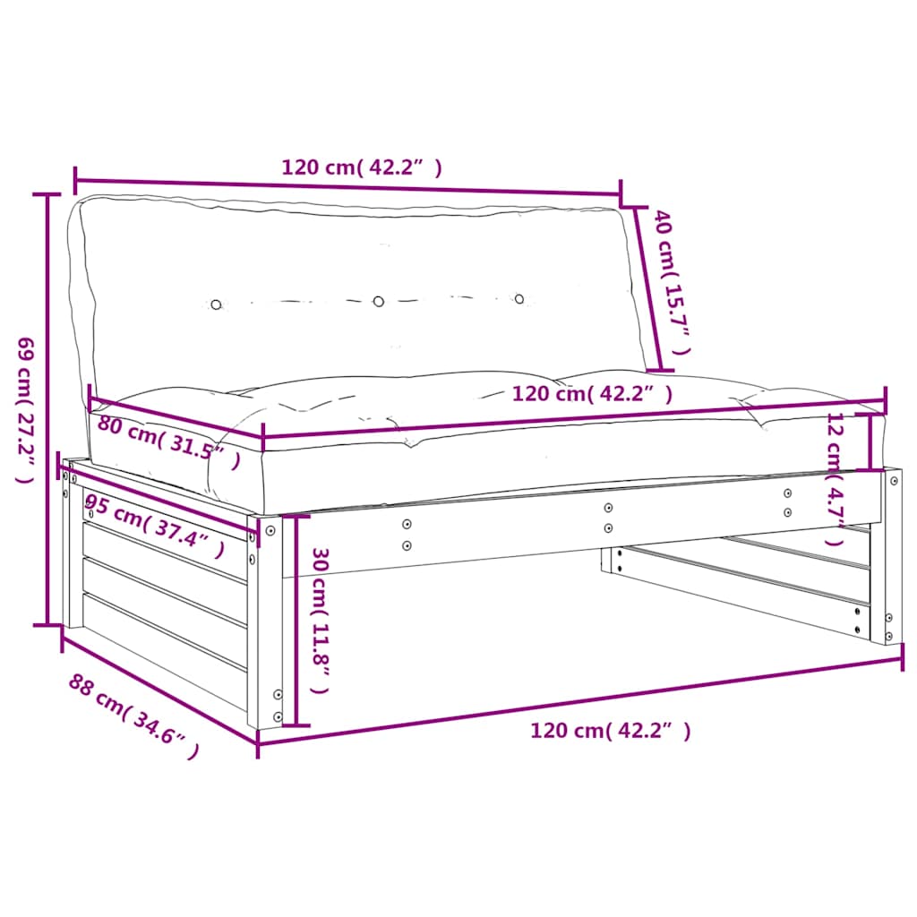 Srednja sofa crni 120x80 cm od masivne borovine