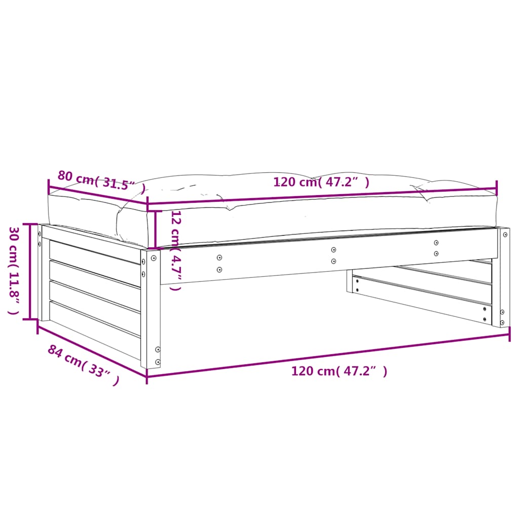 Vrtni tabure crni 120 x 80 cm od masivne borovine
