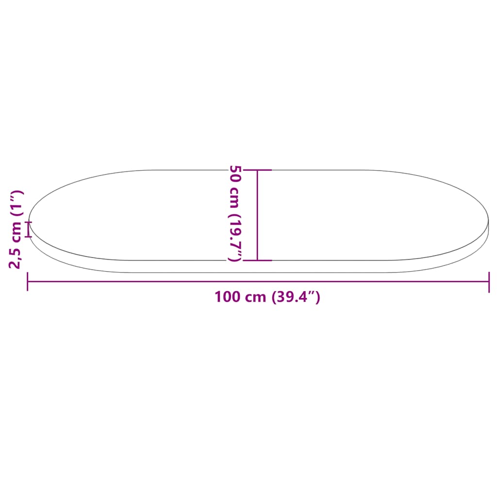 Ploča za stol bijela 100x50x2,5 cm od masivne borovine ovalna