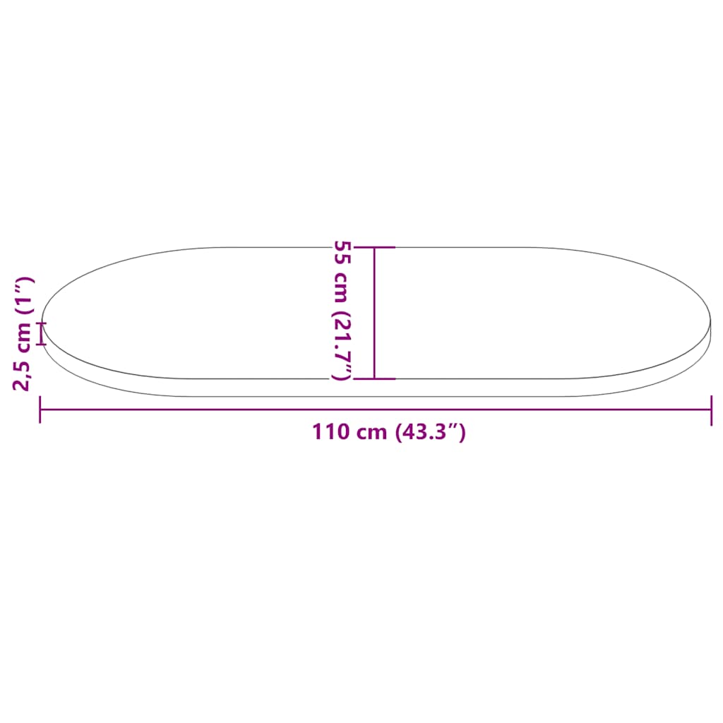 Ploča za stol bijela 110x55x2,5 cm od masivne borovine ovalna