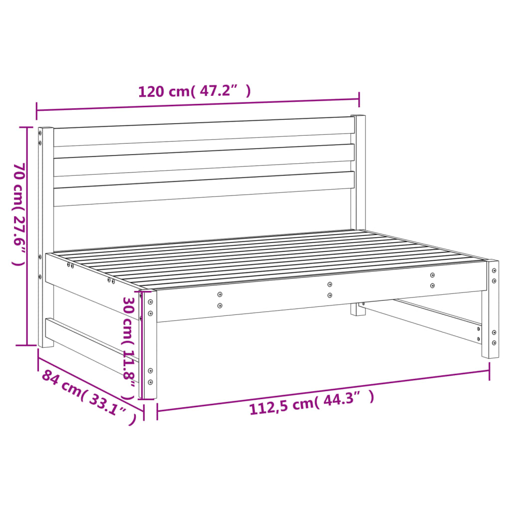 Srednja vrtna sofa bijela 120 x 80 cm od masivne borovine