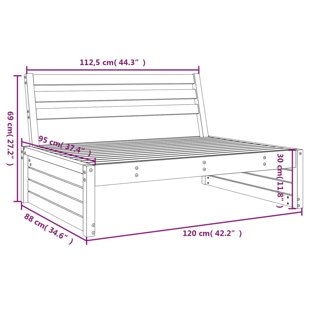 Srednja vrtna sofa 120 x 80 cm od impregnirane borovine