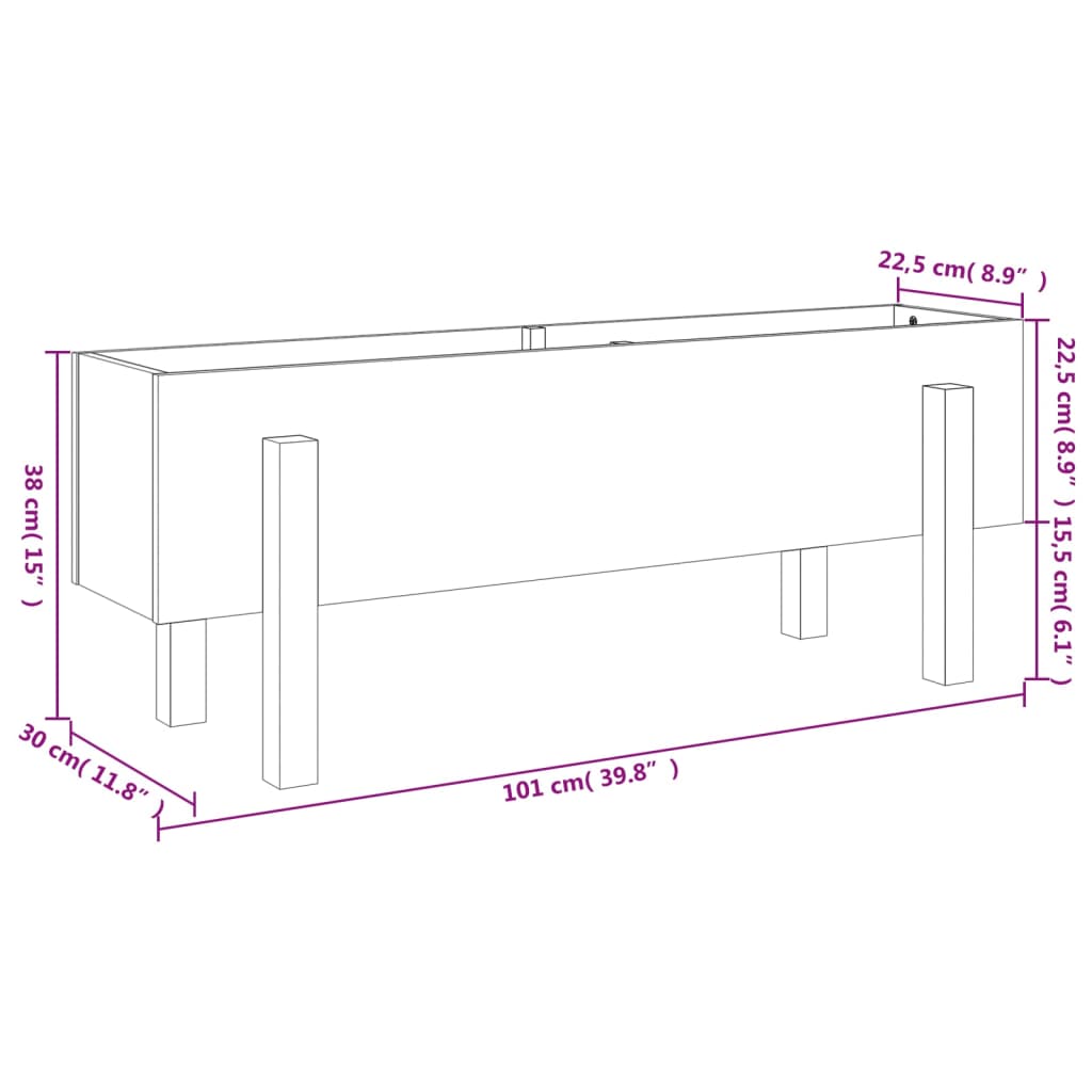 Povišena vrtna gredica bijela 101 x 30 x 38 cm masivna borovina