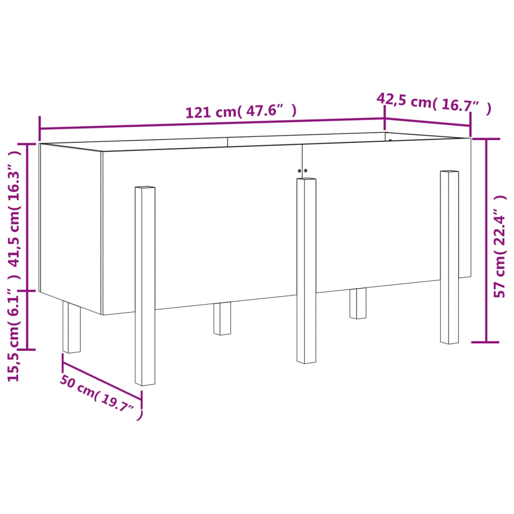 Povišena vrtna gredica bijela 121 x 50 x 57 cm masivna borovina