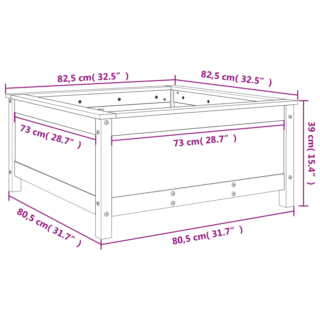 Vrtna sadilica crna 82,5 x 82,5 x 39 cm od masivne borovine