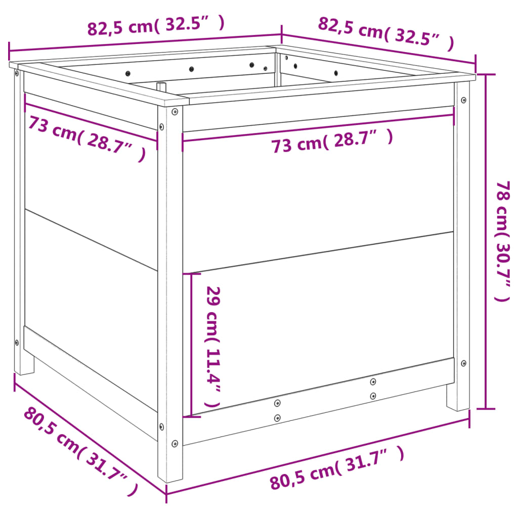 Vrtna sadilica bijela 82,5 x 82,5 x 78 cm od masivne borovine