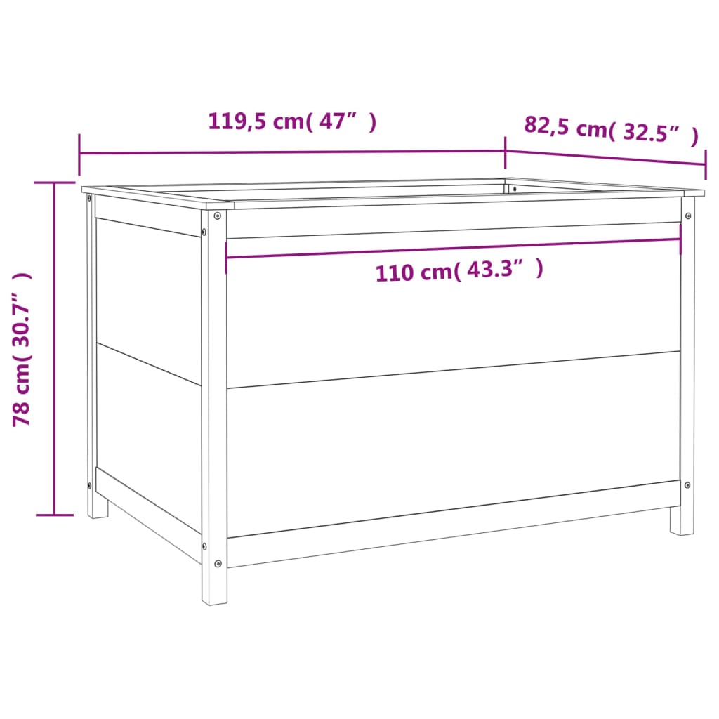 Povišena vrtna gredica crna 119,5x82,5x78 cm masivna borovina