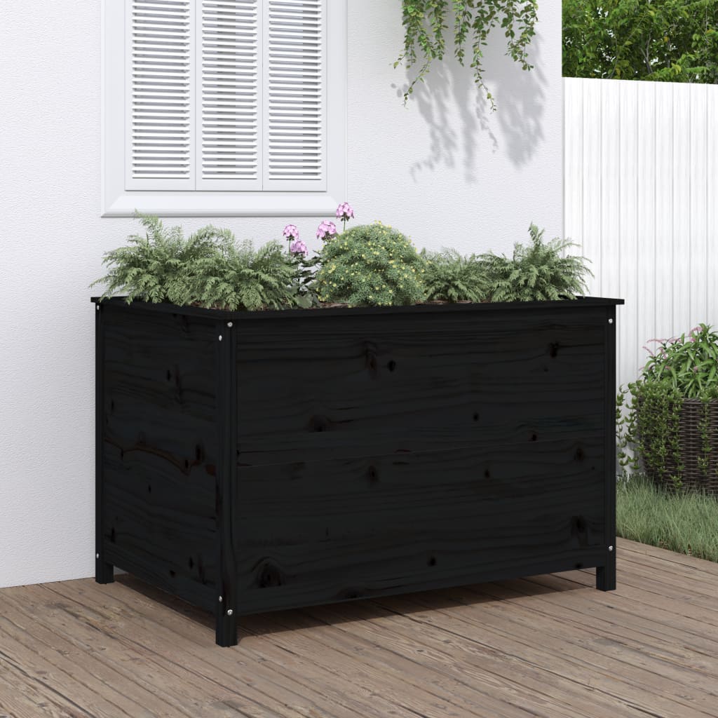 Povišena vrtna gredica crna 119,5x82,5x78 cm masivna borovina