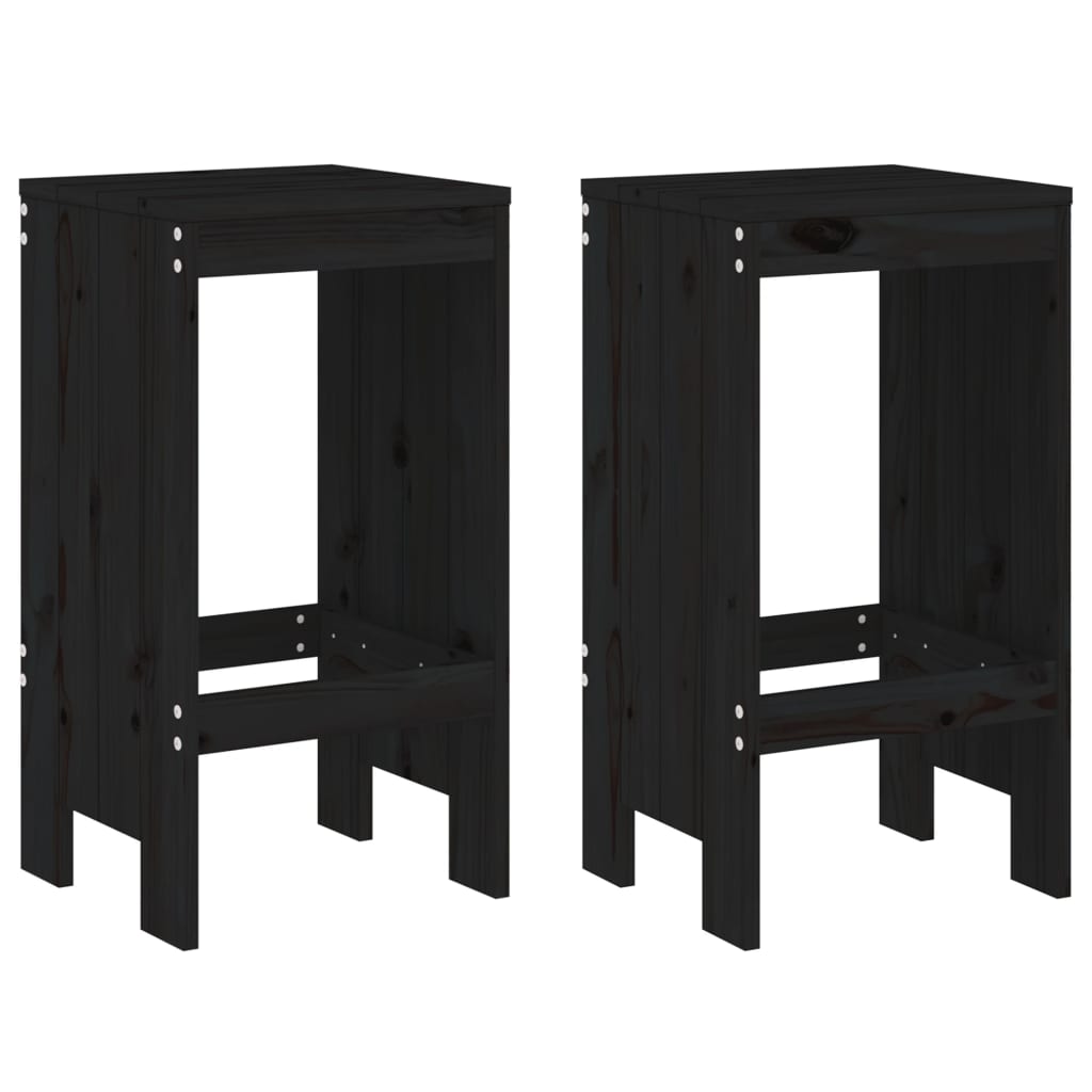 Barski stolci 2 kom crni 40 x 36 x 75 cm od masivne borovine