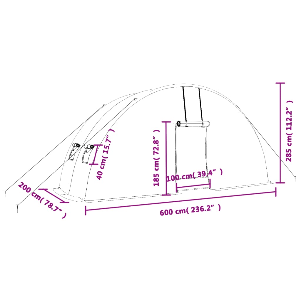 Plastenik s čeličnim okvirom zeleni 12 m² 6 x 2 x 2,85 m