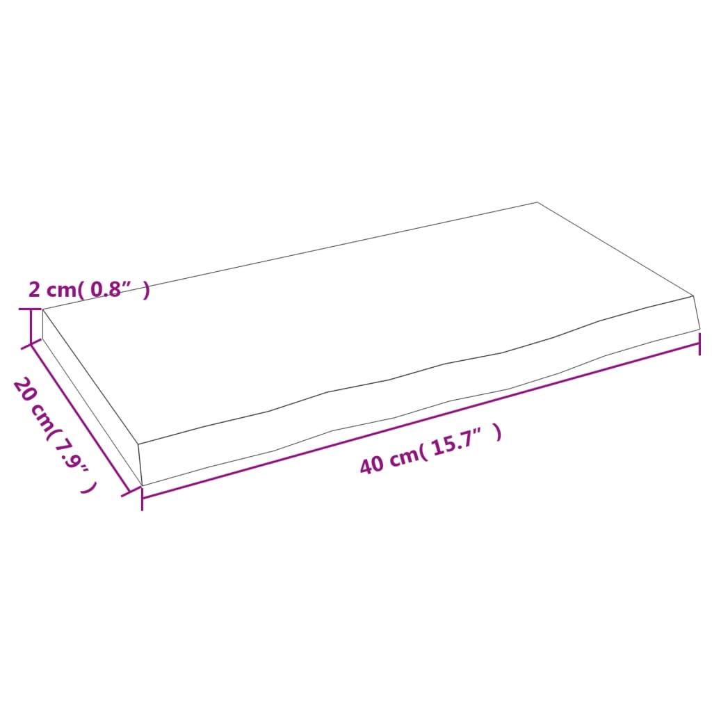 Zidna polica 40 x 20 x 2 cm od neobrađene masivne hrastovine