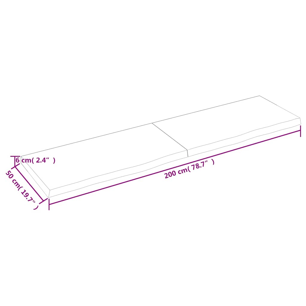 Zidna polica tamnosmeđa 200x50x(2-6) cm od obrađene hrastovine