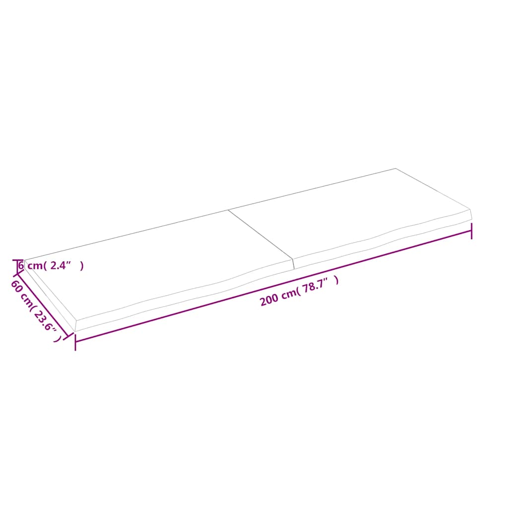 Zidna polica tamnosmeđa 200x60x(2-6) cm od obrađene hrastovine