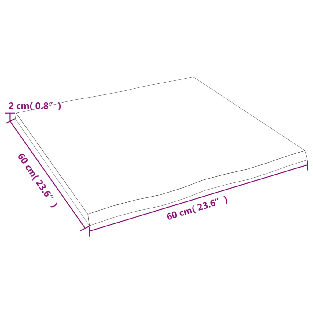 Stolna ploča 60x60x2 cm netretirana hrastovina sa živim rubom