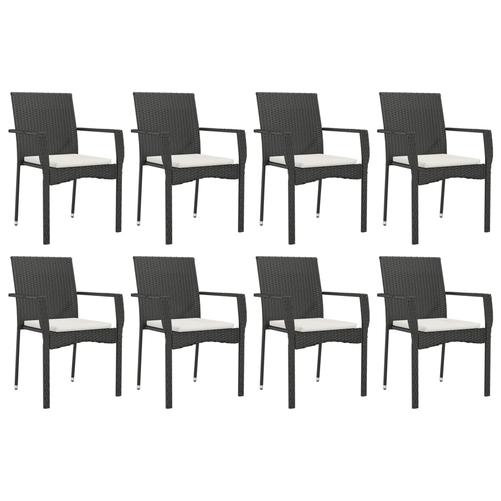 9-dijelni vrtni blagovaonski set s jastucima crni od poliratana Crna Dužina stola 190 cm