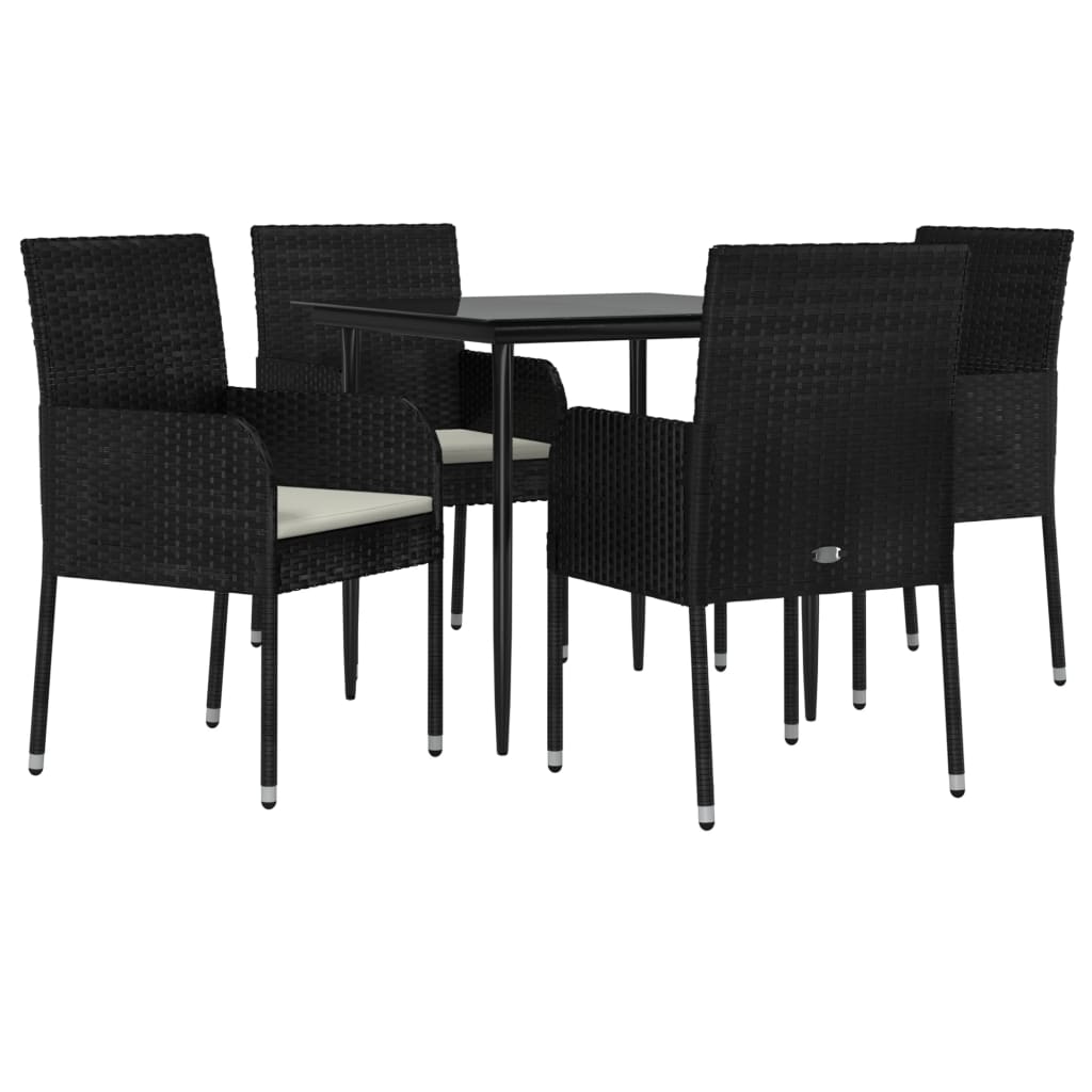 5-dijelni vrtni blagovaonski set s jastucima od poliratana crni Crna Dužina stola 80 cm
