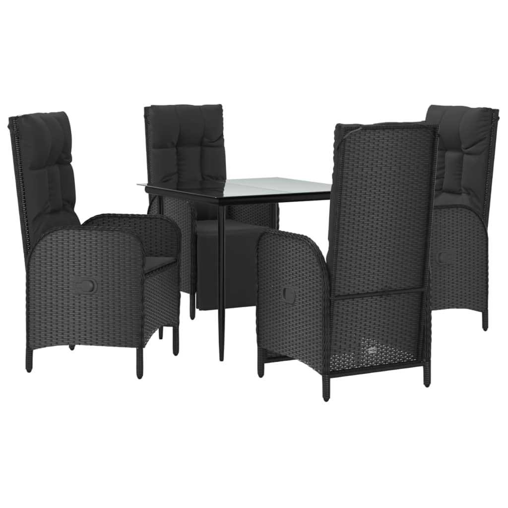 5-dijelni vrtni blagovaonski set s jastucima od poliratana crni Crna Dužina stola 80 cm