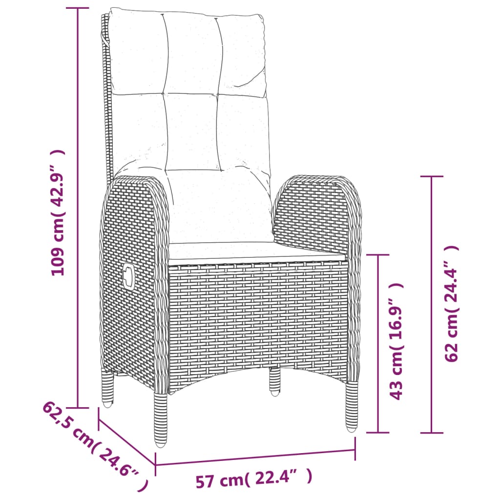 3-dijelni vrtni blagovaonski set s jastucima od poliratana crni