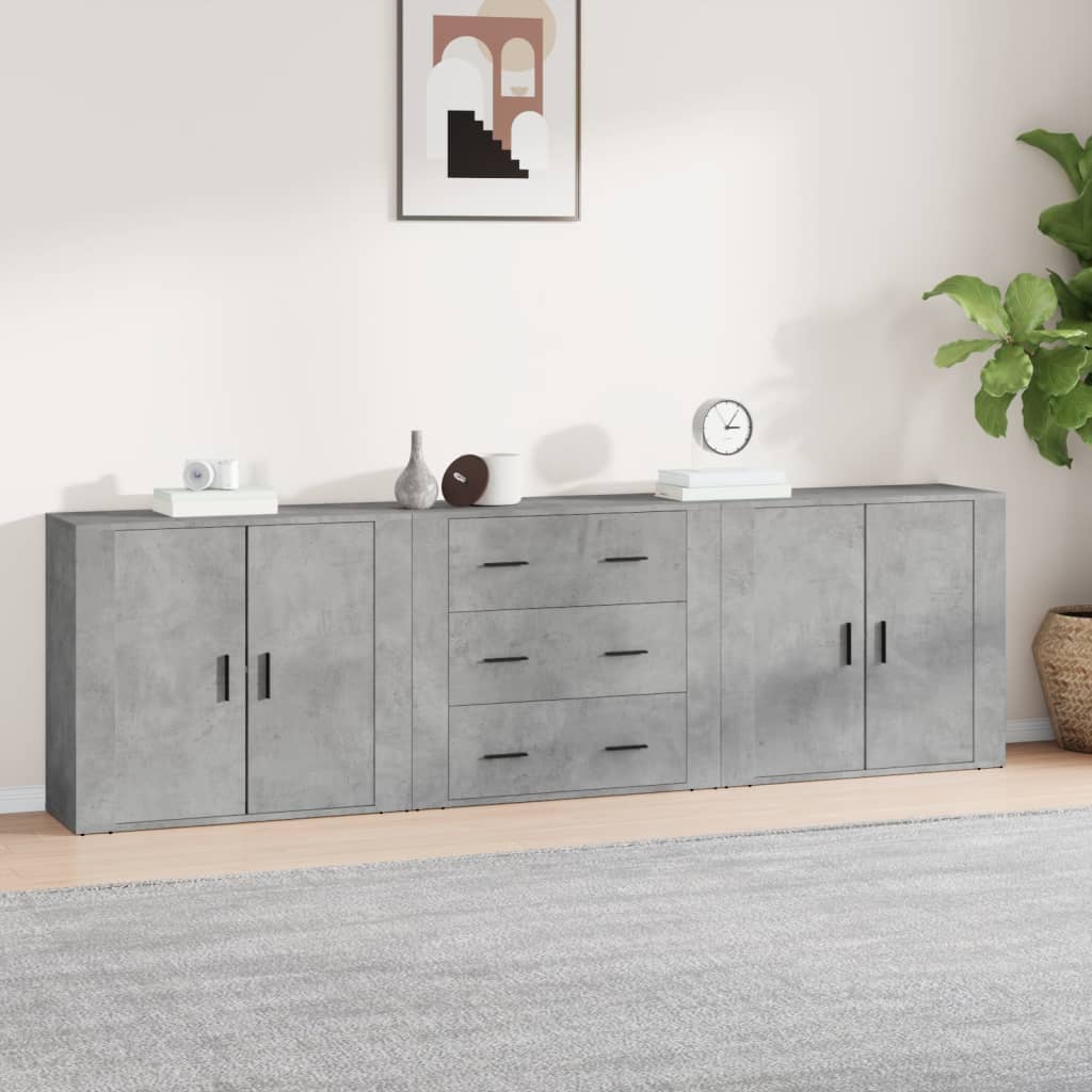 Komoda 3 kom siva boja betona od konstruiranog drva