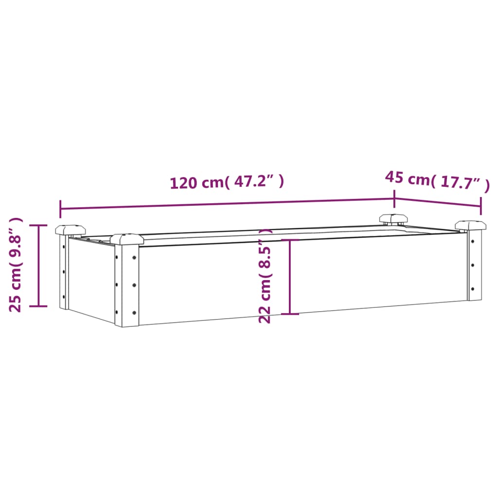 Povišena vrtna gredica s oblogom smeđa 120x45x25 cm od jelovine