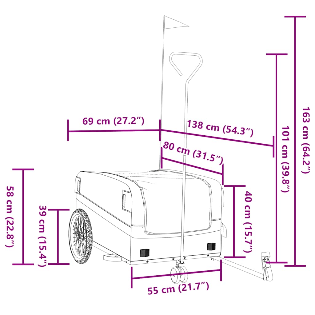 Prikolica za bicikl crno-narančasta 45 kg željezna 138 x 69 x 58 cm