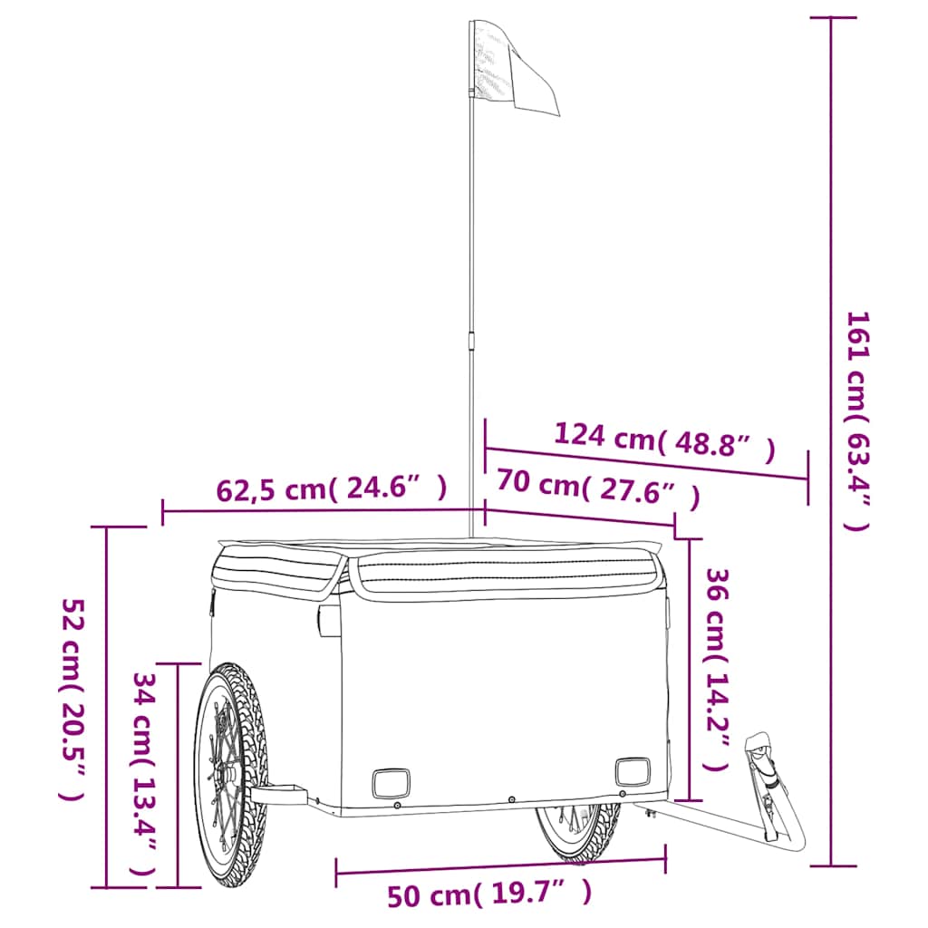 Prikolica za bicikl crno-narančasta 45 kg željezna Crna 124 x 62.5 x 52 cm