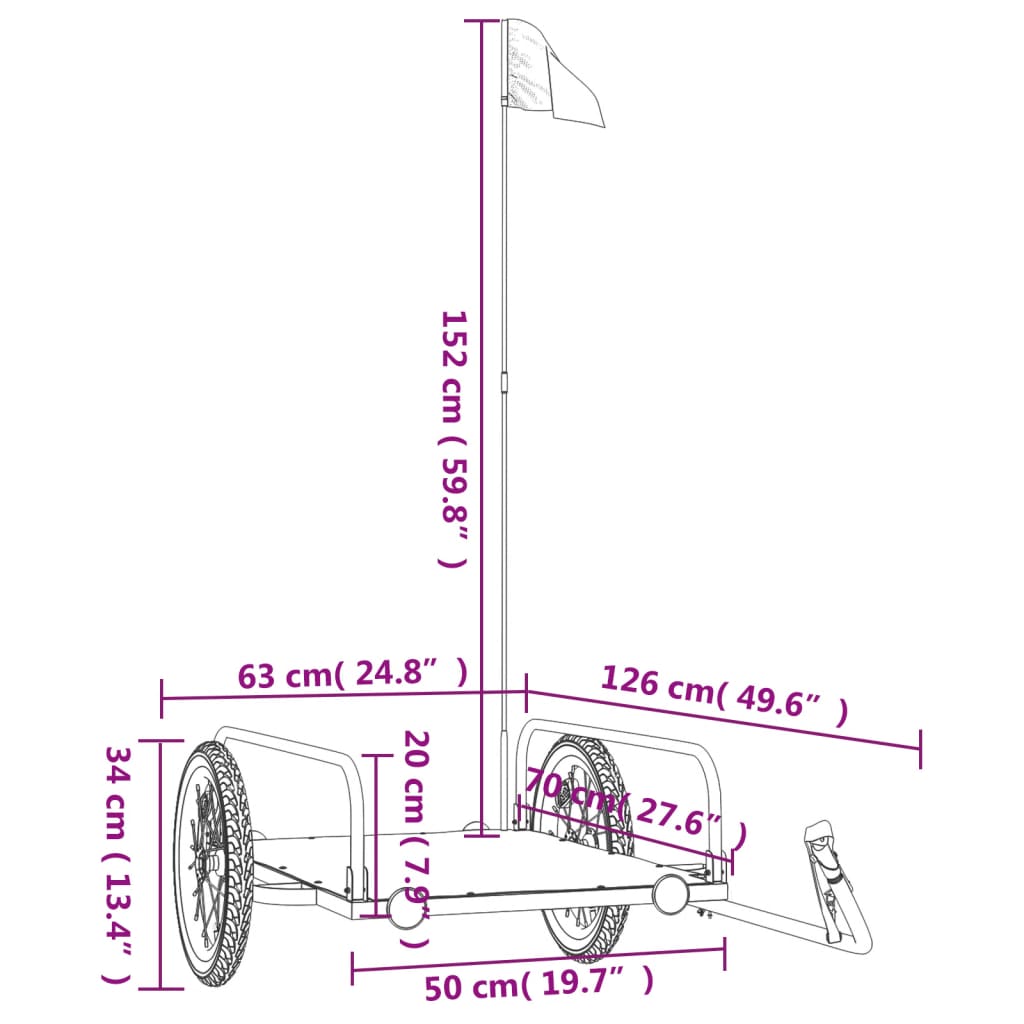 Prikolica za bicikl crna 126 x 63 x 34 cm željezna