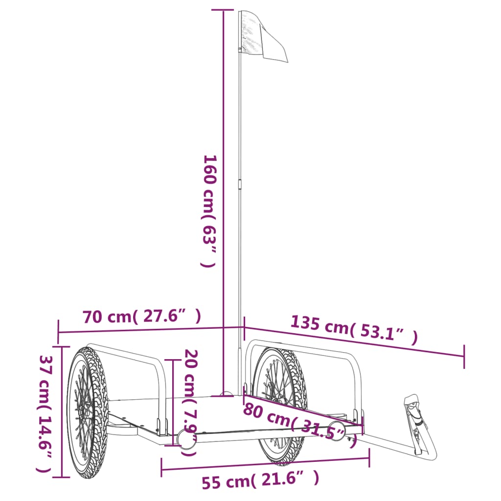Prikolica za bicikl crna 135 x 70 x 37 cm željezna