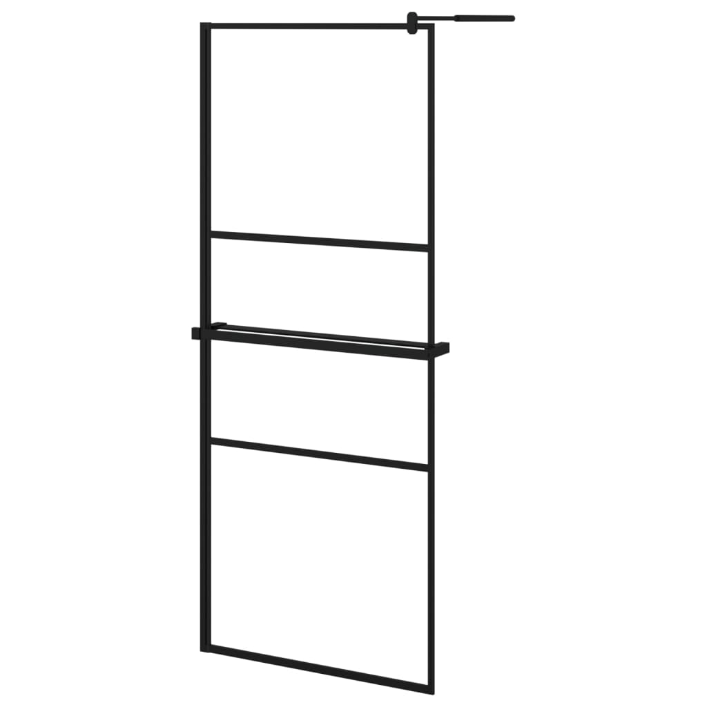 Pregrada za tuš s policom crna 80 x 195 cm s mutnim staklom ESG