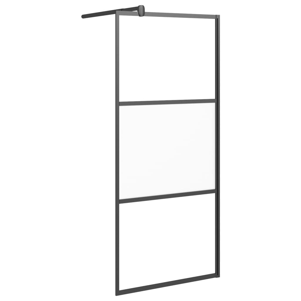 Pregrada za tuš s policom crna 80 x 195 cm s mutnim staklom ESG