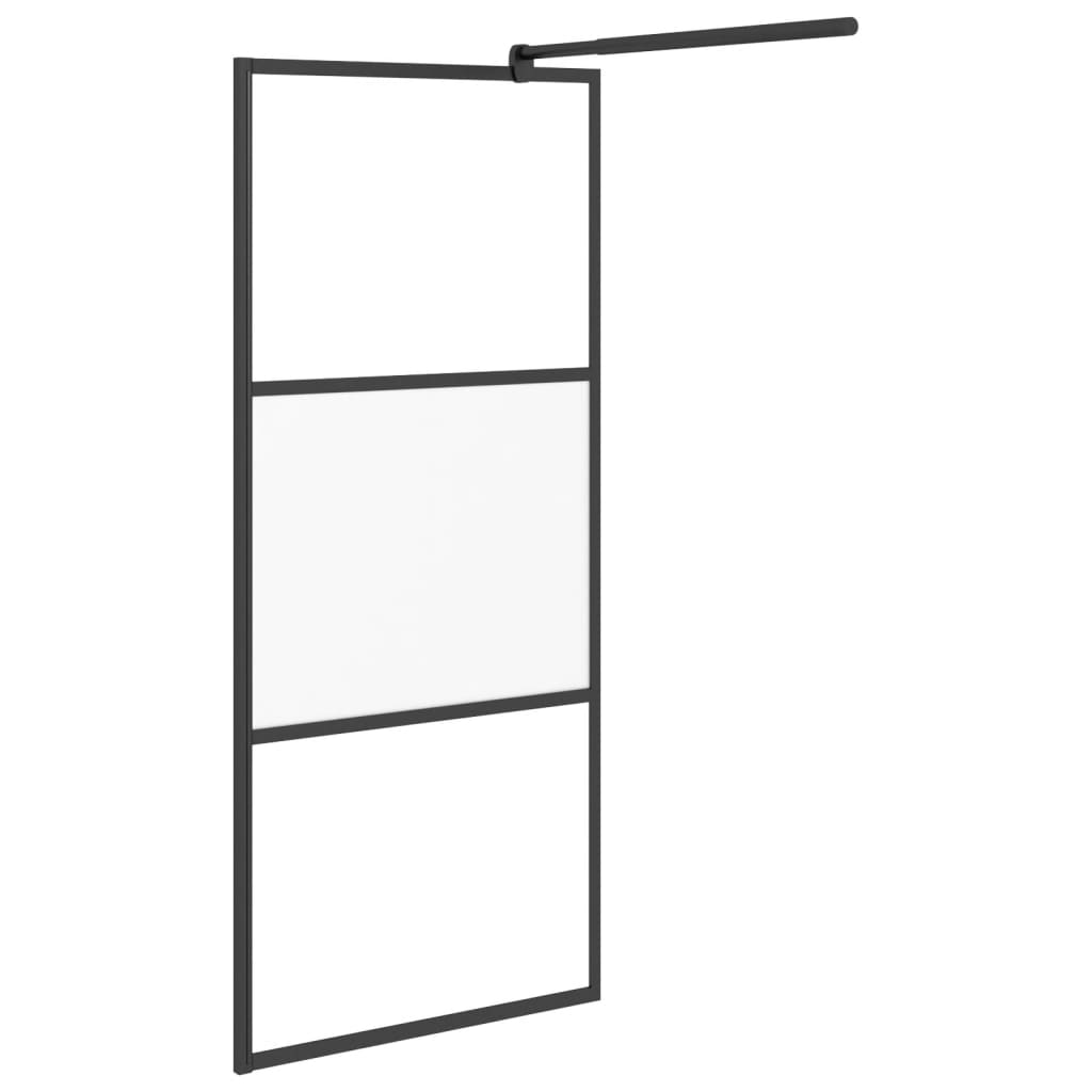 Pregrada za tuš s policom crna 80 x 195 cm s mutnim staklom ESG