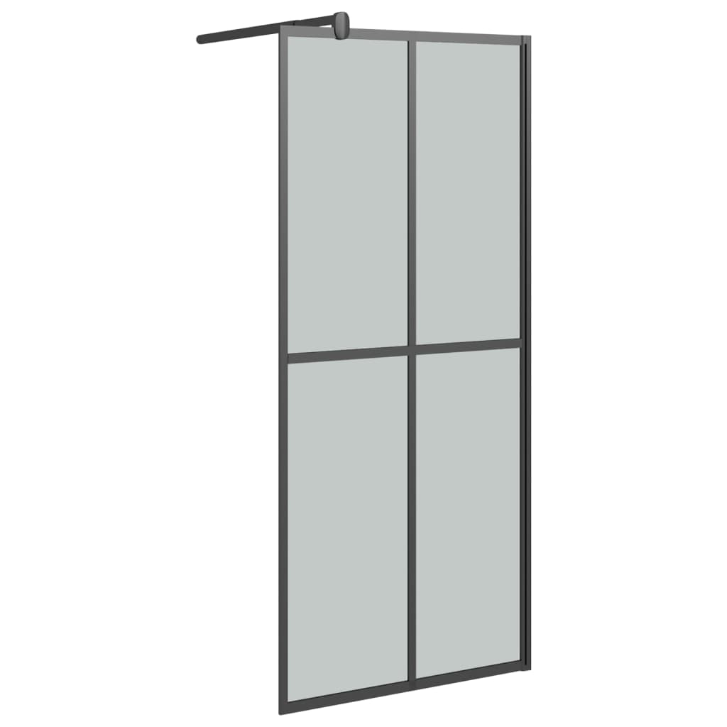 Pregrada za tuš s policom crna 80 x 195 cm s mutnim staklom ESG