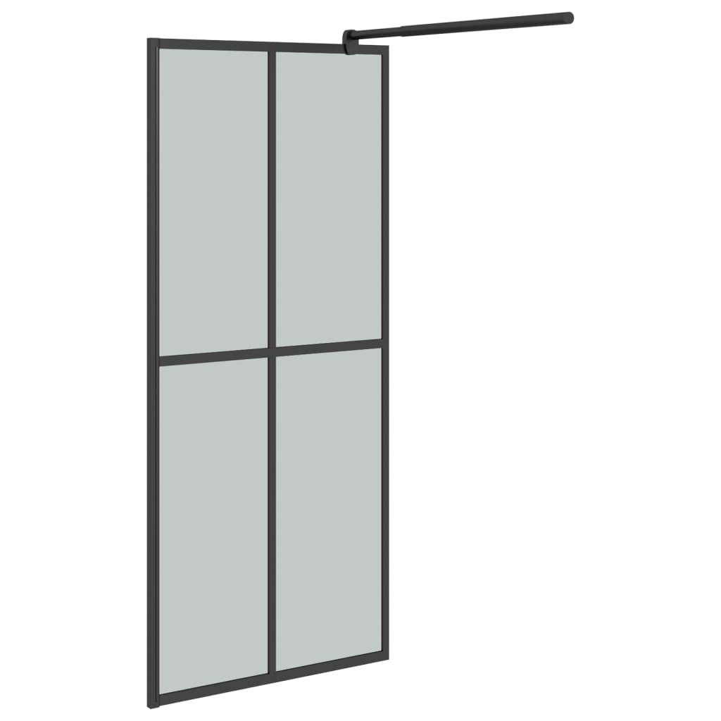Pregrada za tuš s policom crna 80 x 195 cm s mutnim staklom ESG