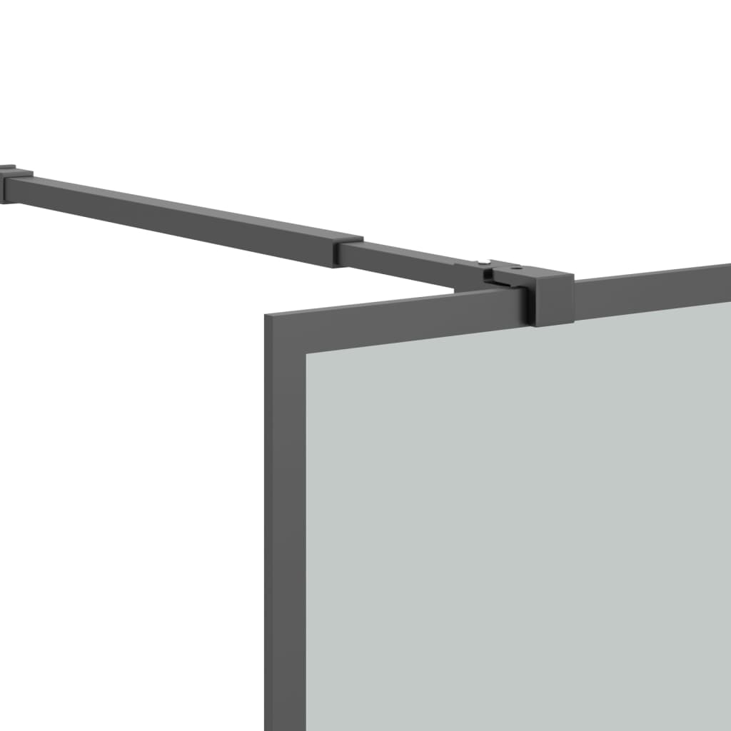 Pregrada za tuš s policom crna 80 x 195 cm s mutnim staklom ESG