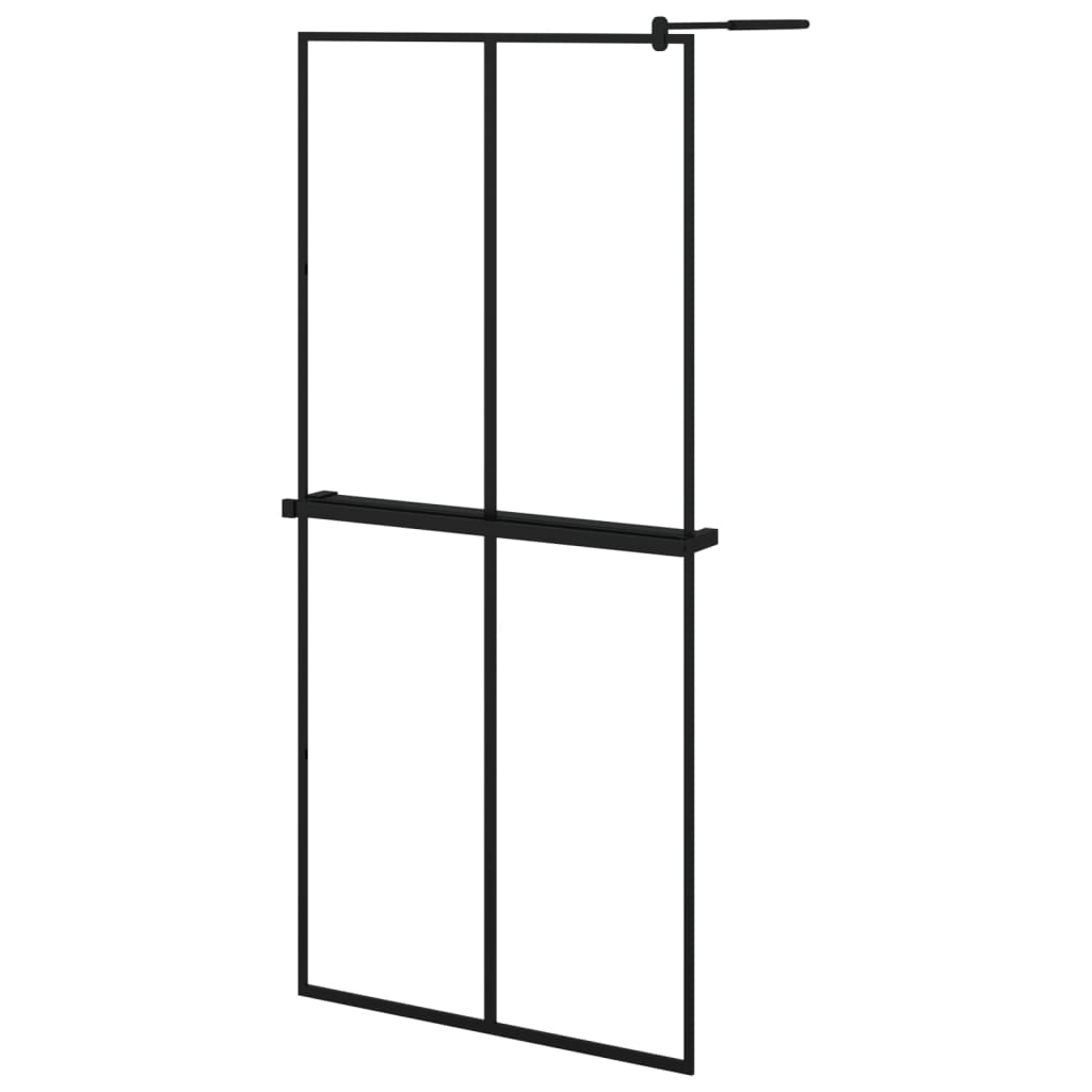 Pregrada za tuš s policom crna 90x195 cm staklo ESG i aluminij