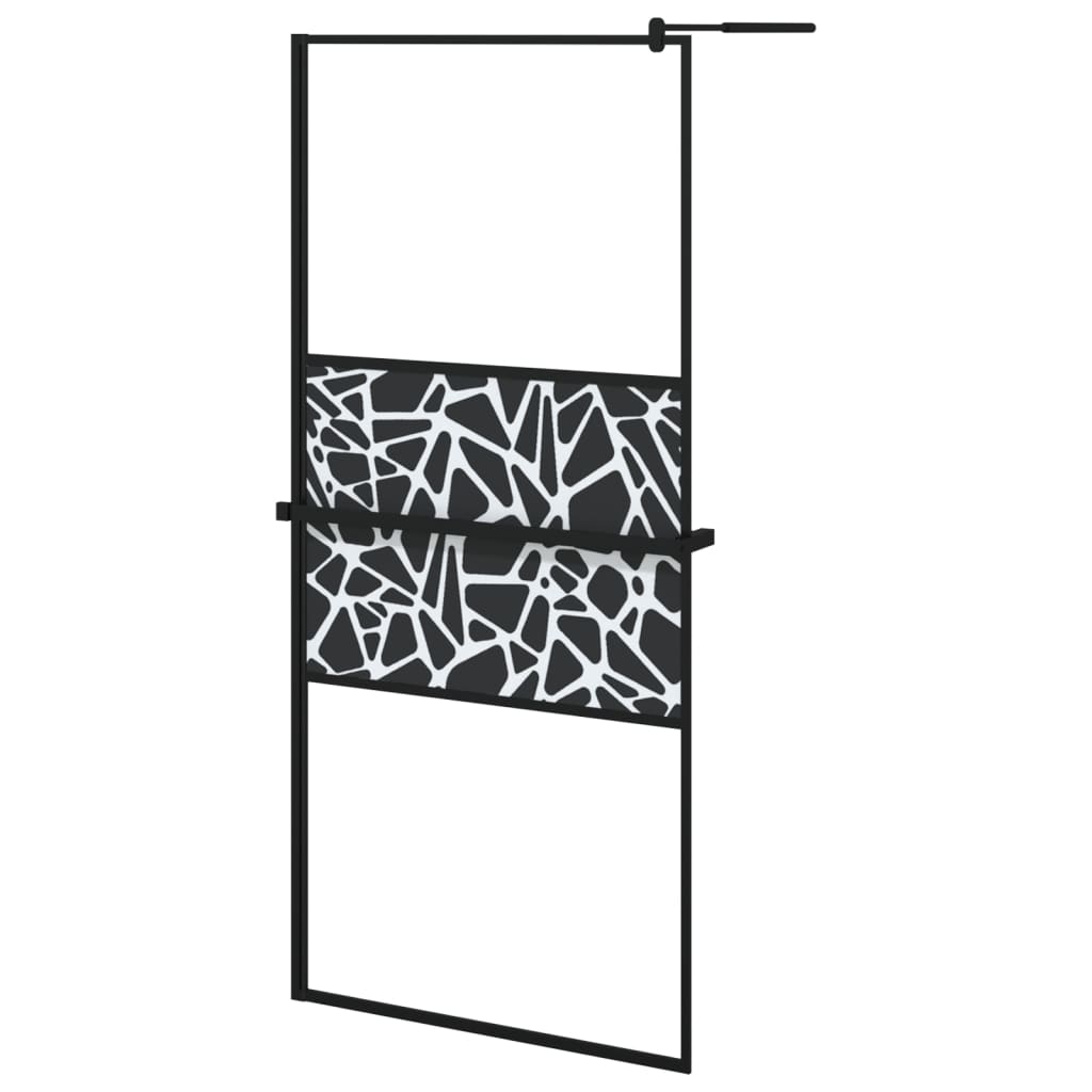 Pregrada za tuš s policom crna 90x195 cm staklo ESG i aluminij