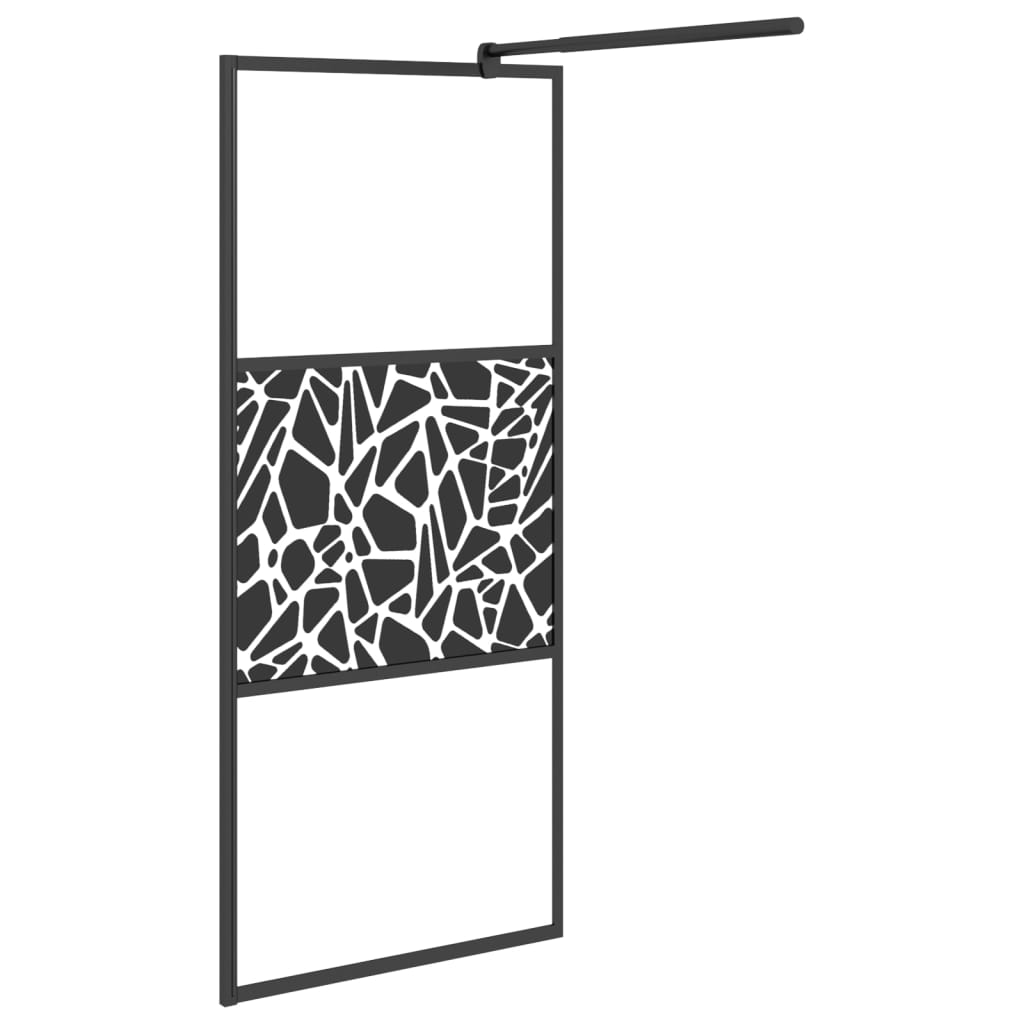 Pregrada za tuš s policom crna 90x195 cm staklo ESG i aluminij