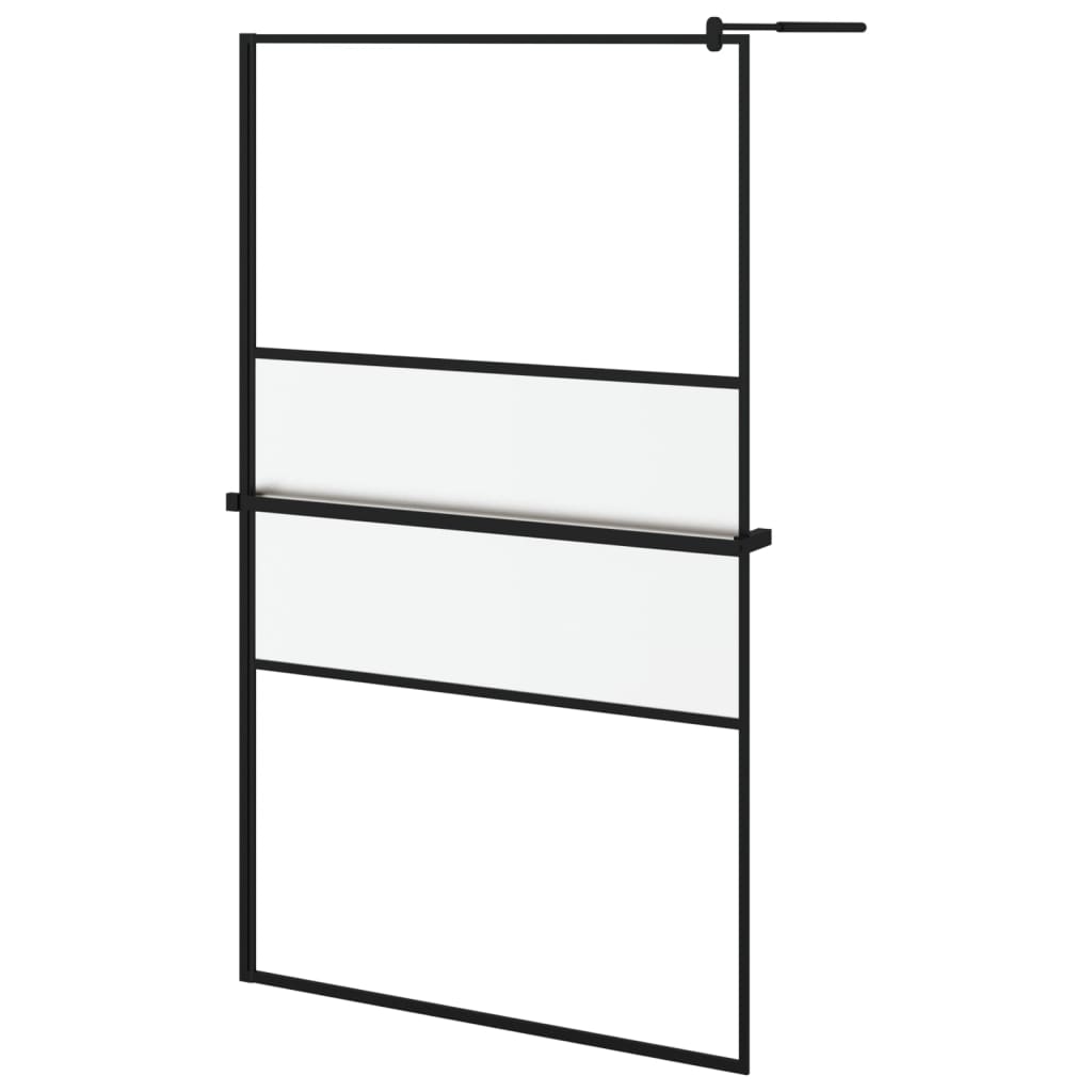 Pregrada za tuš s policom crna 115x195 cm staklo ESG i aluminij