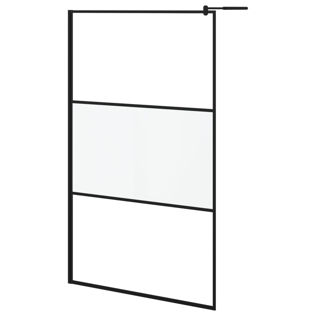 Pregrada za tuš s policom crna 115x195 cm staklo ESG i aluminij