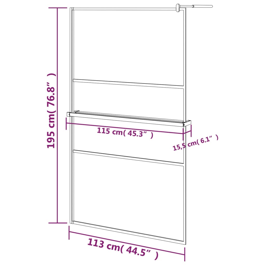 Pregrada za tuš s policom crna 115x195 cm staklo ESG i aluminij