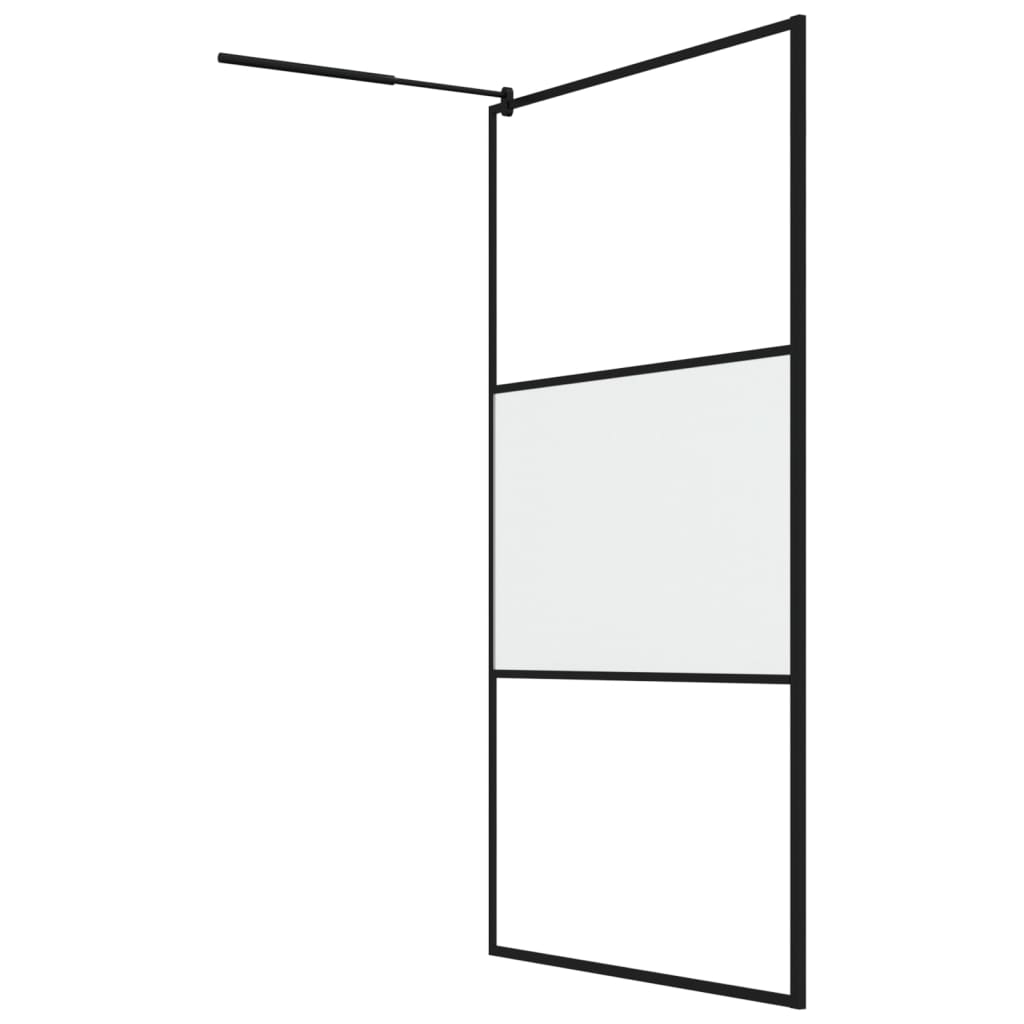 Pregrada za tuš s policom crna 115x195 cm staklo ESG i aluminij