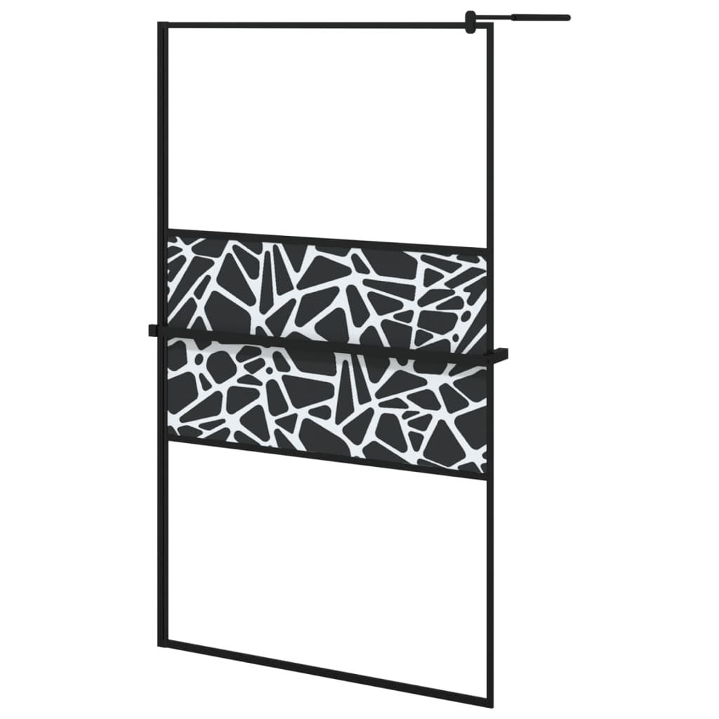 Pregrada za tuš s policom crna 115x195 cm staklo ESG i aluminij