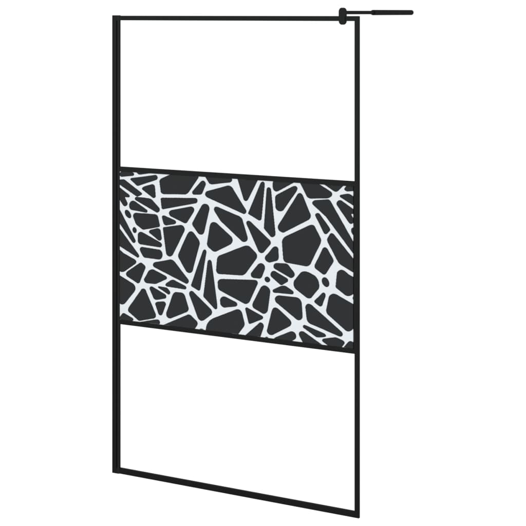 Pregrada za tuš s policom crna 115x195 cm staklo ESG i aluminij