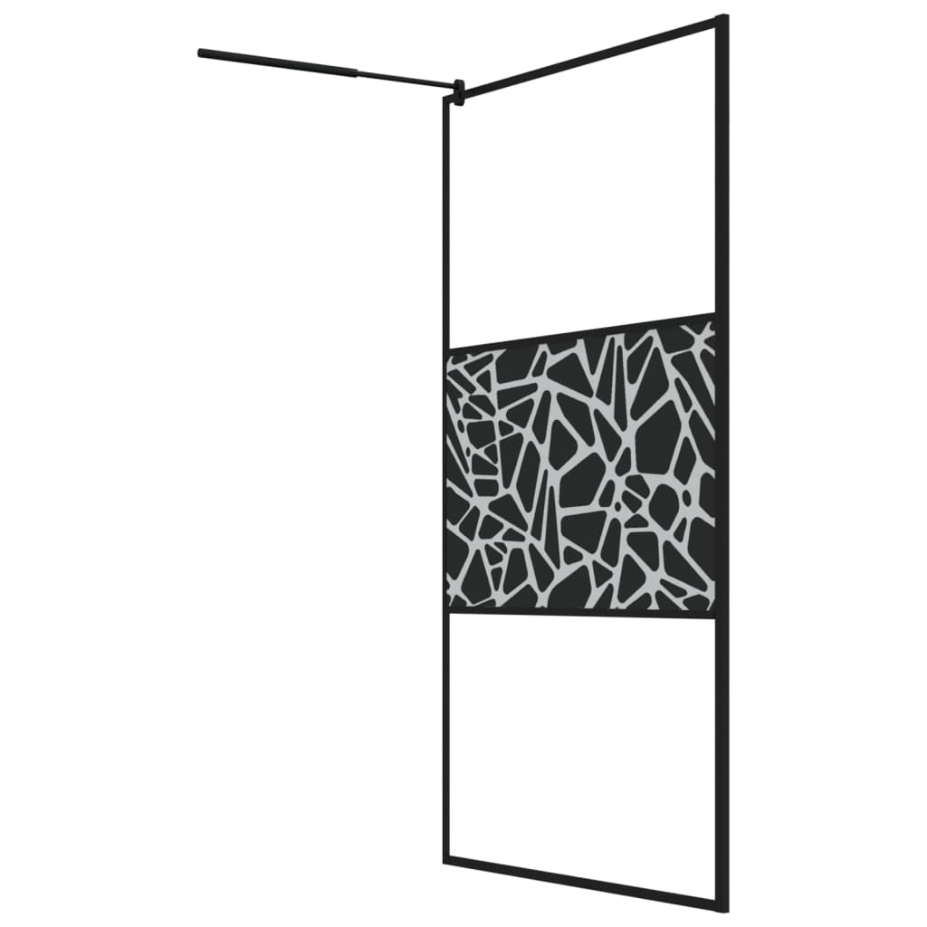 Pregrada za tuš s policom crna 115x195 cm staklo ESG i aluminij