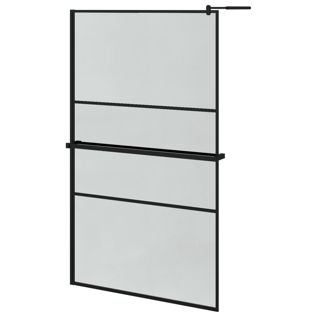 Pregrada za tuš s policom crna 115x195 cm staklo ESG i aluminij