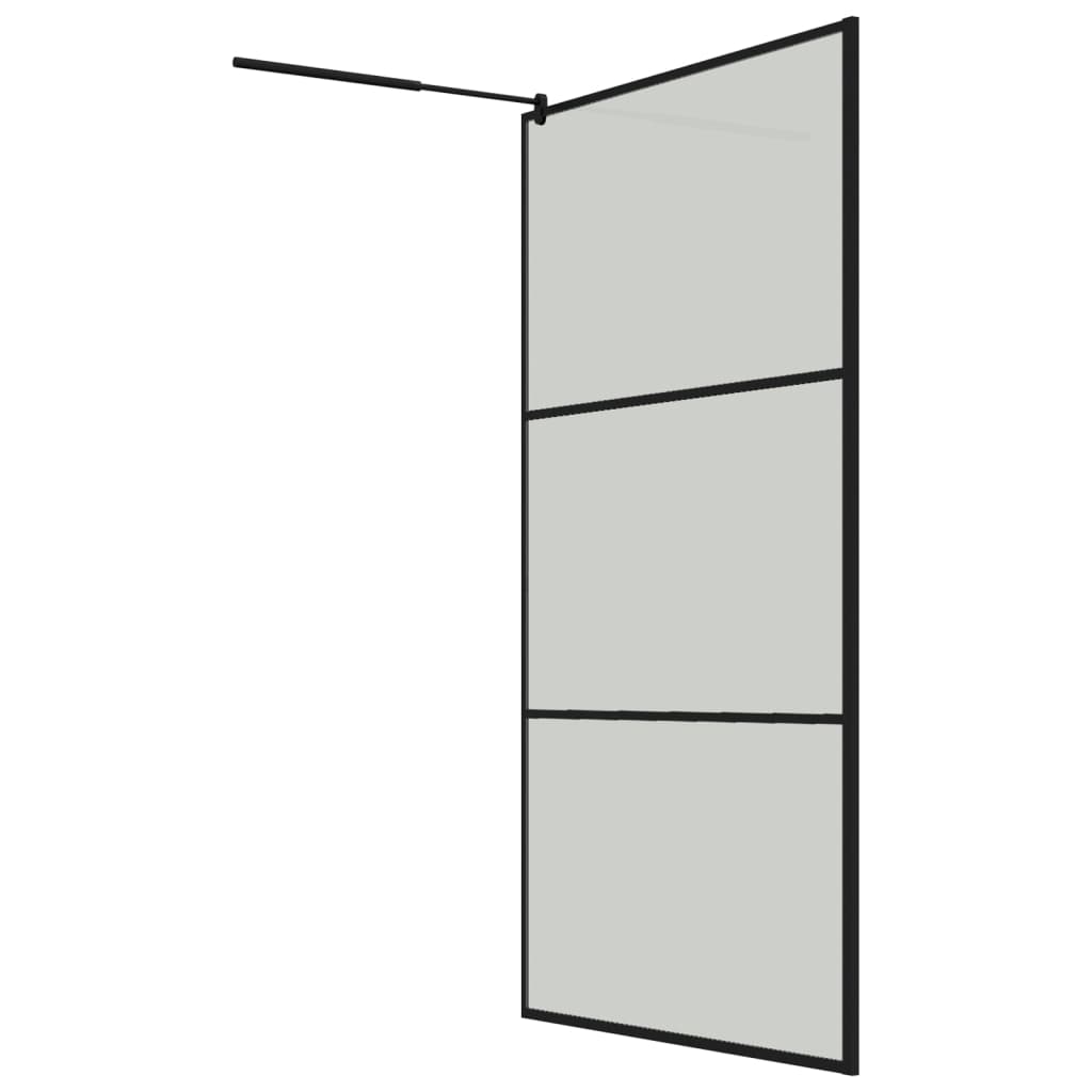 Pregrada za tuš s policom crna 115x195 cm staklo ESG i aluminij