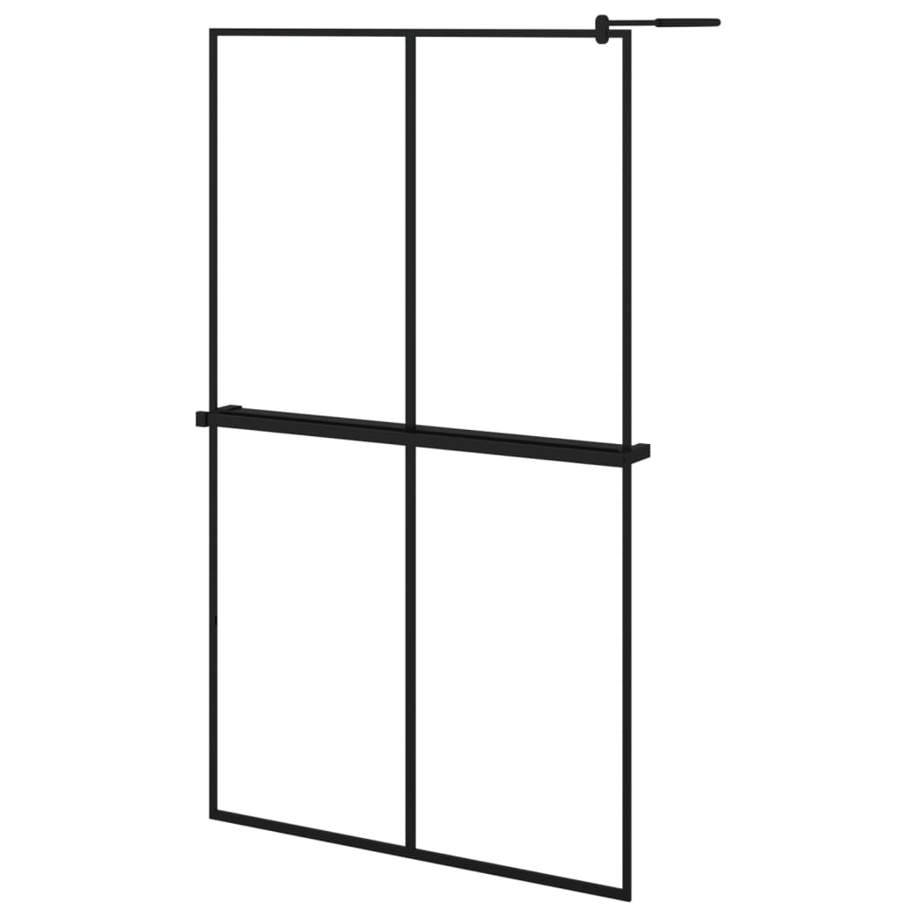 Pregrada za tuš s policom crna 118x190 cm staklo ESG i aluminij